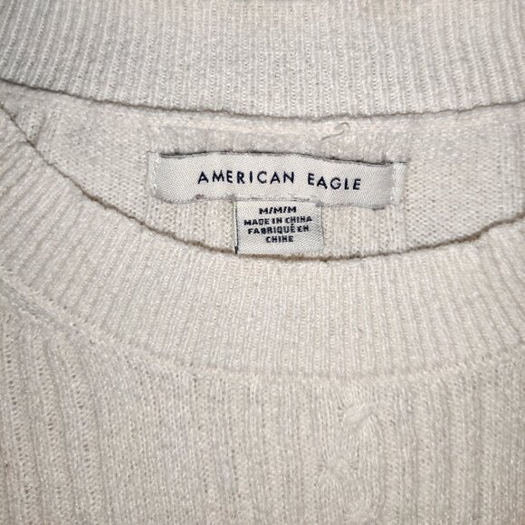 American Eagle Thermal Cable Knit Cream/White Sweater Medium - Picture 5 of 5